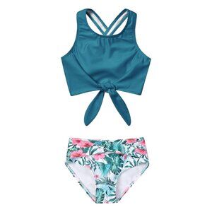 Mirawise Girls Bikini Two Piece Tie Front Swimsuit - Size 140 (US‎ 10-11Y)
